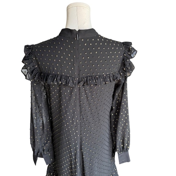 Ted Baker - Rebekha Joyous Ruffled Black Long Sleeve Polka Dots Dress Sz 2 US 6 - Picture 7 of 10